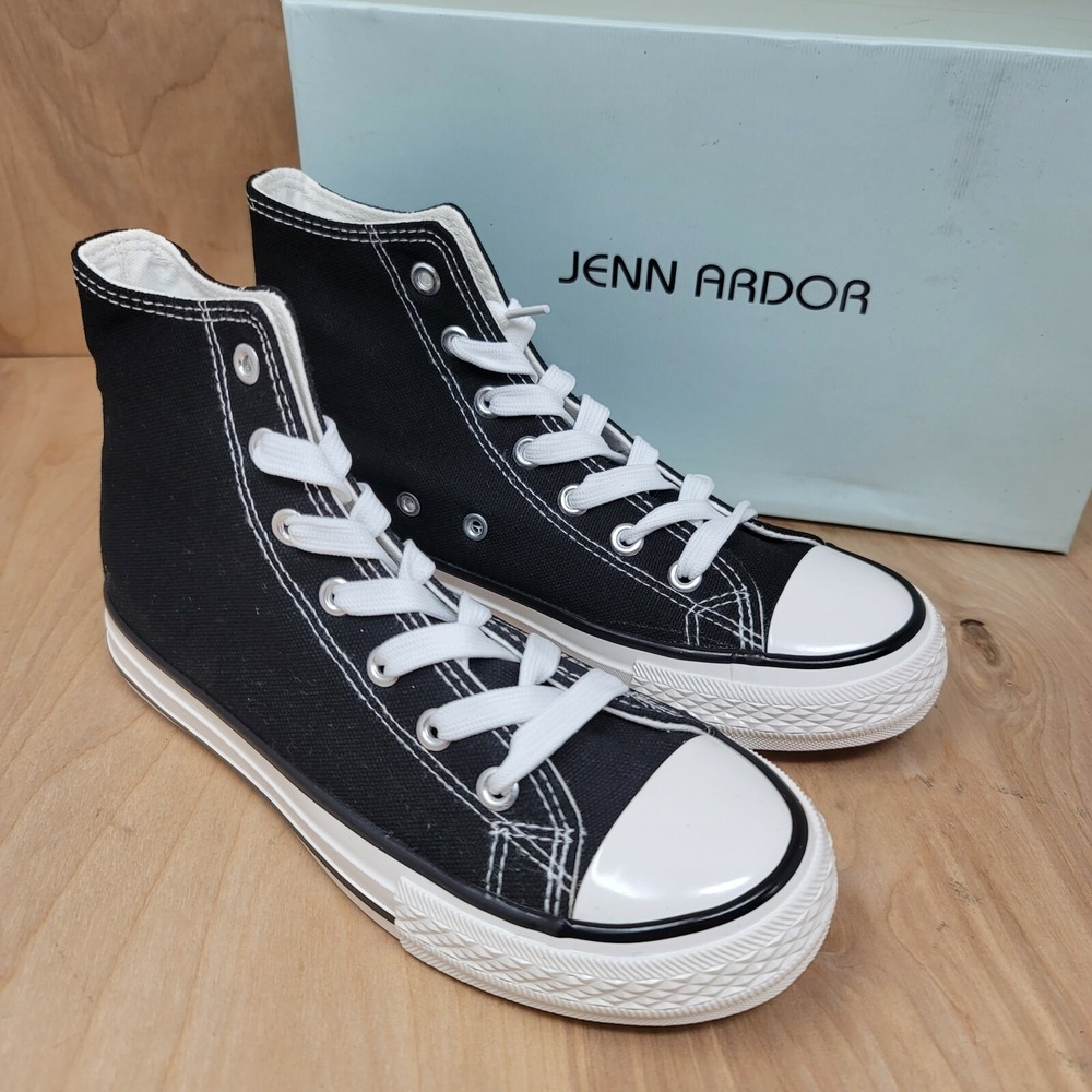 Women's High Top Sneakers Size 6 M Jenn Ardor Black Canvas JA Sport